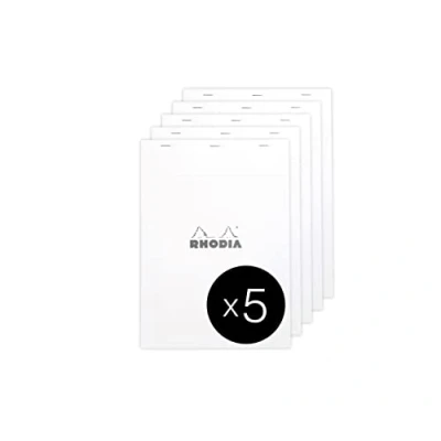 Abbildung von Rhodia 18601C Packung mit 5 Notizblöcken geheftet No.18 A4 80 Blätter liniert Rand 80g, Weiß, 1 Pack