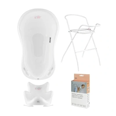 Abbildung von Hylat Baby Set: Stabile Babybadewanne mit Thermometer, Gestell, Badesitz und Abfluss stabil bequem ideale Lösung für die tolle Badeerlebnisse