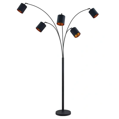 Abbildung von Lindby Stehlampe Abiram, Leuchtmittel nicht inklusive, Modern, Stahl, Textil, Kunststoff, Schwarz, gold, 5 flammig, E14