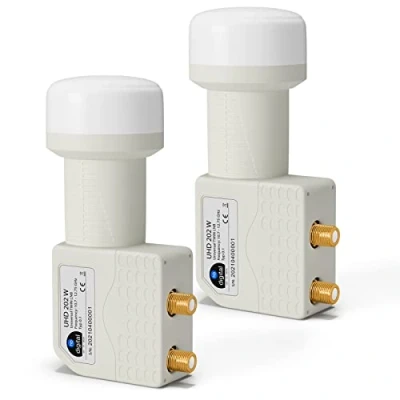 Abbildung von HB DIGITAL 2X Twin LNB LNC 2 Teilnehmer Direkt (Zwei Stück) Full HD TV 3D 4K Weiß Weiss White ■ Kontakte vergoldet Wetterschutz (ausziehbar)