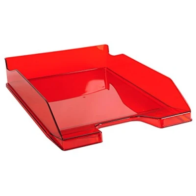 Abbildung von Exacompta 113224D Premium Briefablage Combo Midi DIN A4. Idealer Briefkorb für Ihre Organisation. Robuster und stapelbarer Ablagekorb karminrot transparent glänzend