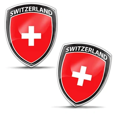Abbildung von Biomar Labs® 2 x Aufkleber 3D Gel Silikon Abzeichen Stickers Auto Motorrad Fahrrad Fenster Tür PC Handy Tablet Laptop Switzerland Schweiz Swiss Flagge Fahne Flag F 155