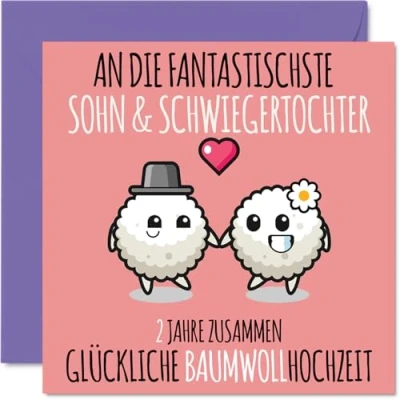 Abbildung von Stuff4 2. Hochzeitstag Karte Liebe 2 Jahre Zusammen Baumwoll Hochzeit Jahrestag Geschenke für Sohn Schwiegertochter vom Mama Papa, 145mm Glückwunschkarten