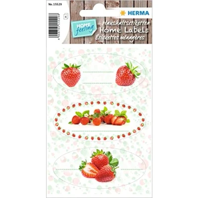 Abbildung von HERMA 15529 Marmeladen Etiketten selbstklebend, 12 Stück, 76 x 35 mm, Homemade Küchen Aufkleber zum Beschriften, Haushalt Sticker für Weihnachten Einmachgläser Gewürzgläser Marmeladengläser Flaschen