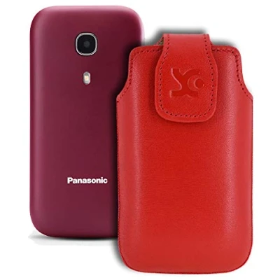 Abbildung von Suncase Original Tasche kompatibel mit Panasonic KX TU400 Hülle Leder Etui Handytasche Ledertasche Schutzhülle Case in rot