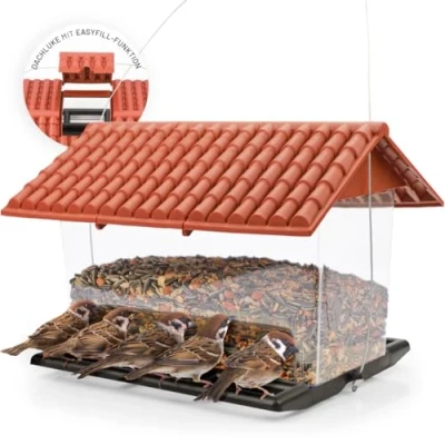 Abbildung von WILDLIFE HOME Vogelhaus XL zum Aufhängen für Wildvögel Futterscheune Vogelfutter, Wetterfest Vogelfutterhaus, Vogelfutterspender Vogelfutterstation Garten &amp; Balkonfütterung