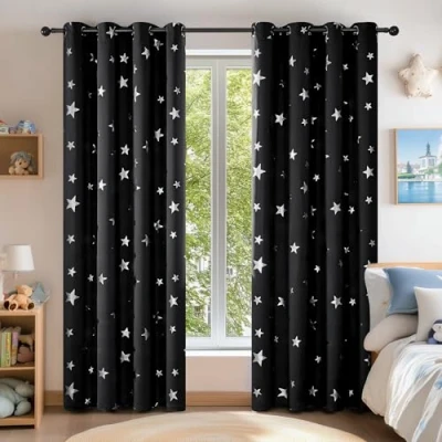 Abbildung von Deconovo Thermo Vorhänge für Wohnzimmer Dicke Thermovorhänge Kälteschutz Wärmeisolierend Fenster Lärmschutz, 214x132 cm(HöhexBreite), Schwarz, 2er Set