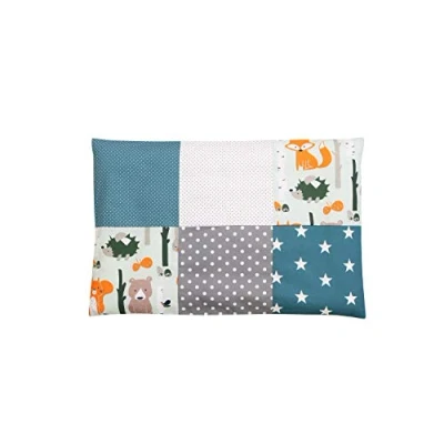 Abbildung von Kissenbezug Baby 40x60 cm “Waldtiere Petrol (Made in EU), ULLENBOOM ®, Kopfkissenbezug mit Reißverschluss, aus 100% Baumwolle, Design Sterne, Patchwork
