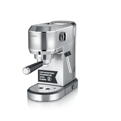 Abbildung von SEVERIN Espressomaschine Newspresa, Siebträgermaschine, ULKA Pumpe mit 20 bar, Milchaufschäumdüse, 1 L Wassertank, für ein oder zwei Tassen, silber, Edelstahl, 1.350 Watt, KA 5997