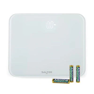 Abbildung von Salter 9204 WH3R Premium Compact Ghost Elektronische Waage, max. Kapazität 180 kg, beleuchtetes, gut lesbares Display, Sicherheitsglas, Filzgleiter, präzise und zuverlässig, KG oder LBS, Weiß