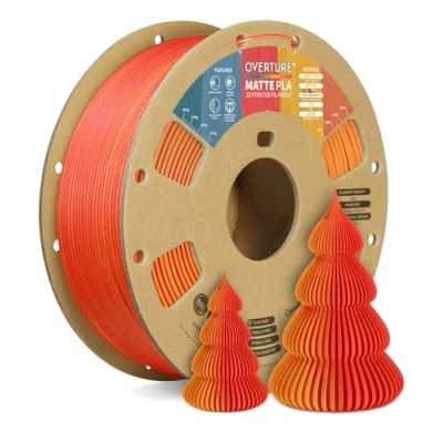 Abbildung von OVERTURE Matte PLA Filament Aufgerüstet 1.75 mm, 1kg (2.2 lbs) Spule, Maßgenauigkeit +/ 0.02mm für 3D Drucker (Orange Rot)