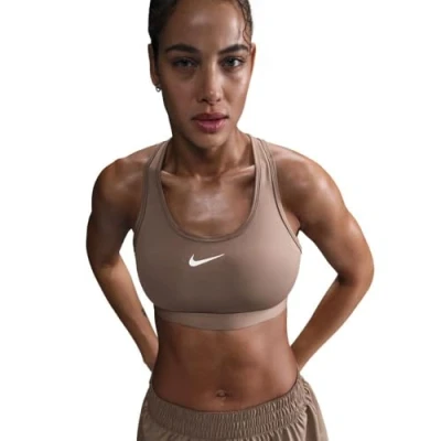 Abbildung von Nike Performance BRA Sportbh mit mittlerer Stützkraft, Damen, Größe: Large, Mink brown/white