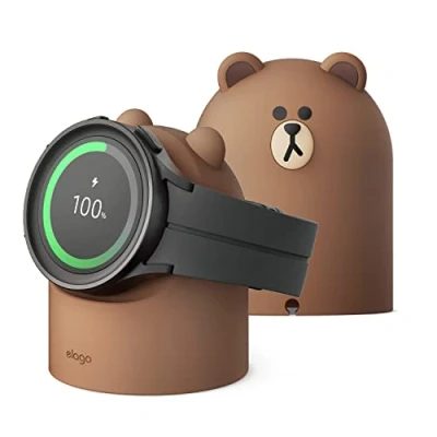Abbildung von elago LINE Friends Ladestation Kompatibel mit Samsung Galaxy Watch 7/7 Ultra/6/6 Classic/5/5 Pro [40/43/44/45/47mm] Ladegerät, Nachttischmodus, Kabelmanagement [Kabel Nicht im Enthalten] (Brown)