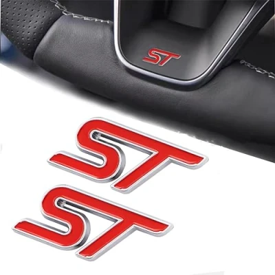 Abbildung von 2 Stück 3D Metall ST Aufkleber Autokopf Emblem Abzeichen Chrom für Die meisten Automodelle (rot/silberfarben)