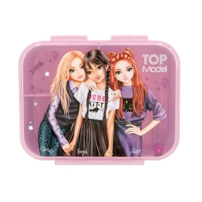Abbildung von Depesche 13257 TOPModel Rebel Kitty Brotdose in Lila, mit Model Motiv und Leo Muster, Lunchbox 3 Fächern transparentem Deckel