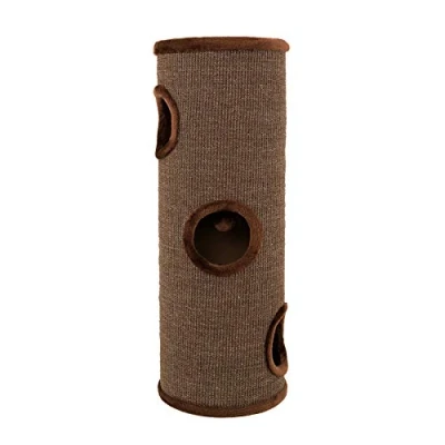 Abbildung von lionto Kratztonne aus Sisal mit Spielball &amp; Plüschrand, Höhe 100 cm, Stabiler Kratzbaum für kleine große Katzen, perfekte Krallenpflege Beschäftigung, viele Versteckmöglichkeiten, Ø 36 braun
