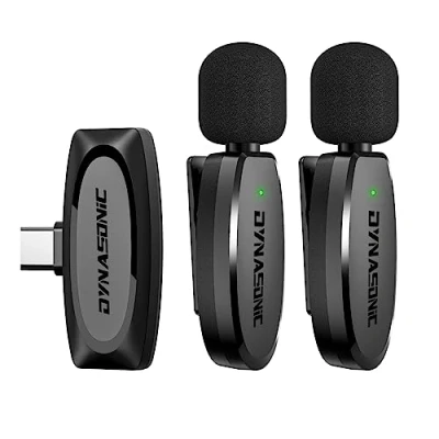 Abbildung von DYNASONIC DM Pro 02 Pack (2. Generation) 2 professionelle kabellose Mikrofone Android Typ C Lavalier Ansteckmikrofon für Handy (2,4 GHz) Facebook Tiktok Video Vlog YouTube