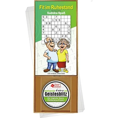 Abbildung von AV Andrea Verlag Fit im Ruhestand der besondere Sudoku Rätzel Spaß Geschenke Set Box mit Pfefferminz Bonbons extra Geistesblitz Rentner Power Senioren Freizeit Oma Opa