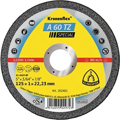 Abbildung von Klingspor Kronenflex A 60 TZ Special Trennscheiben 125 x 1 22,23 mm gerade für Edelstahl und Stahl 202401 25 Stück
