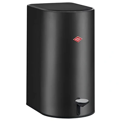 Abbildung von Wesco Step Boy Mülleimer pulverbeschichtetes hochwertiges Stahlblech in der Farbe Schwarz matt, 9 Liter Fassungsvermögen mit Fußtritt
