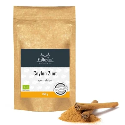 Abbildung von Ceylon Zimt BIO, gemahlen, Rohkostqualität, 100% echtes direkt und erntefrisch aus Sri Lanka, Pulver 250g Pfefferdieb®