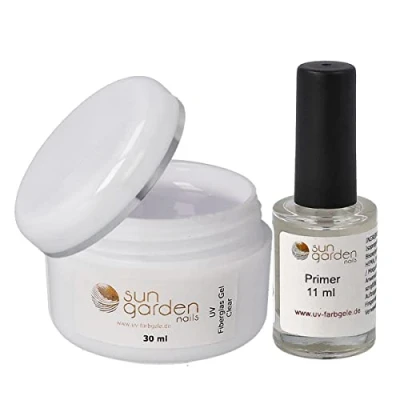 Abbildung von UV Fiberglas Gel Klar 30ml inkl. Primer Haftvermittler 11ml Set für Nägel Nail Gelnägel Nageldesign Pediküre Maniküre