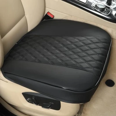 Abbildung von Black Panther PU Autositzbezüge,Umwickelkante,Schutz für Vordersitz unten Einzelsitz ohne Rückenlehne(W 21.26&#039;&#039;*D 20.87)(2Stücke,Schwarz)