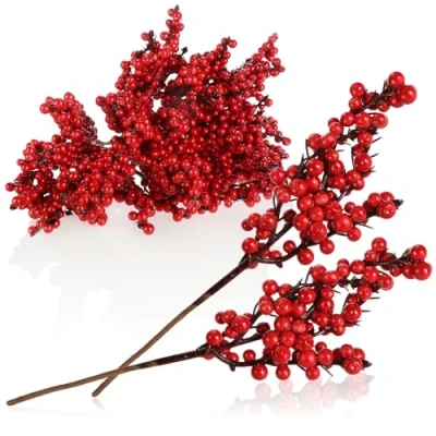 Abbildung von com four® 25x Streudeko, dekorative Zweige mit Beeren, Dekozweige zum Streuen als Bastelbedarf, verschönert Geschenke und Potpourris (25 Stück viele Beeren)