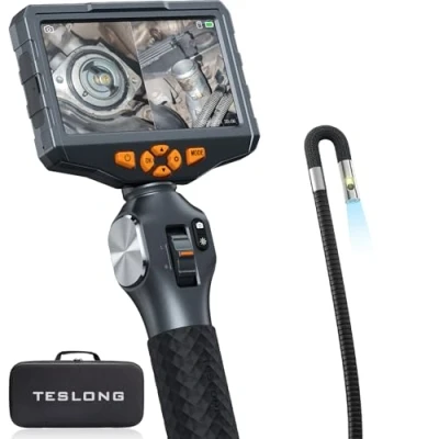 Abbildung von Dual Lens Endoskopkamera mit Licht, 6.5mm Drehbar Endoskopkamera, Teslong beweglicher Kopf, Endoskop 5.0 Zoll LCD Bildschirm, Inspektionskamera Rohrkamera LED Leuchten (1.55 Meter)