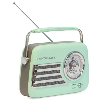 Abbildung von Madison FREESOUND VR40GR Vintage Radio 30W auf langer Batterie Bluetooth, USB &amp; FM Blassgrün Vintage, Nostalgie, Retro