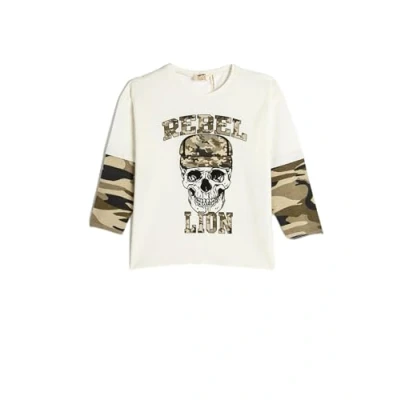 Abbildung von Koton Boys Skull Printed T Shirt Camouflage Detail Long Sleeve Crew Neck Cotton
