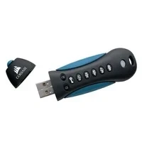 Abbildung von Corsair Flash Padlock 3, 128 GB Sicherer USB 3.0 Speicherstick mit Tastenfeld (256 Bit AES Hardwareverschlüsselung, anpassbare Ziffernidentifikation zum Sperren), Schwarz/Blau