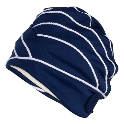 Abbildung von Fashy Badekappe Badehaube Bademütze Marine Blau mit Weißen Paspeln