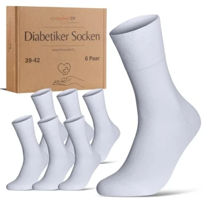 Abbildung von Diabetikersocken ohne Gummibund &amp; Naht 97% Baumwolle (6 Paar) Diabetiker Socken mit Komfortbund für Damen Herren 70108T (Weiß 43 46)