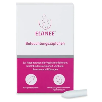 Abbildung von ELANEE Befeuchtungszäpfchen, Vaginalzäpfchen bei Scheidentrockenheit, Juckreiz &amp; Brennen, mit feuchtigkeitsspendender Hyaluronsäure, hormonfrei (737 00)