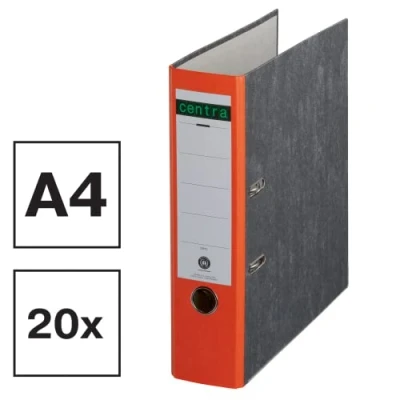 Abbildung von Centra Standard Ordner, Wolkenmarmor, 20er Pack, Recycling, Blauer Engel, LGA Zertifikat, A4, 8 cm breit, bis zu 600 Blatt (80 g/m²), Kantenschutz, Griffloch, orange, 220126