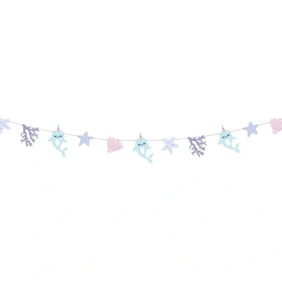 Abbildung von Girlande DIY Narwal und Meerestiere 1m x 1 Stück Papiergirlande zum selbst Basteln Geburt Babyparty Baby Shower Kindergeburtstag/Girlande Banner Narwhal Papier hängende Dekoration Seestern Perlen