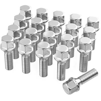 Abbildung von 20 Radschrauben Radbolzen I M14x1,5x28mm Kegelbund SW 17mm Kompatibel mit Audi Volkswagen AFTERMARKET RÄDER (Chrom)