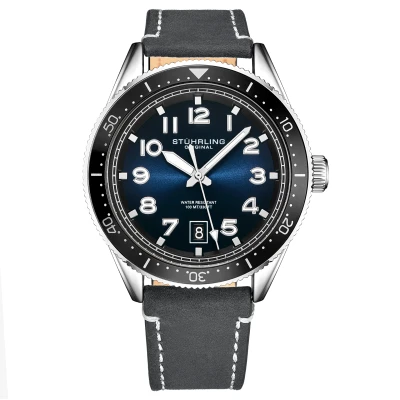 Abbildung von Stuhrling Herren Armbanduhr, Automatik, Edelstahl, Skelett, mit Duellzeitanzeige, AM/PM Anzeige, Blau, Mechanisch