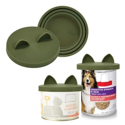 Abbildung von OHMO Dosendeckel Katzenfutter, Universal Silikon Deckel für Dosen Tierfutter(70g, 85g, 200g, 400g usw.), BPA frei, Tarngrün, 2er Set