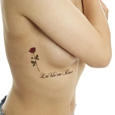 Abbildung von 1 x Rosen Tattoo mit Schriftzug La Vie en Rose Temporary Body T109 (1)