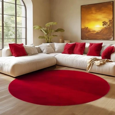 Abbildung von SIMPEX Runder Teppich Rot 160 cm Kurzflor Waschbar, rund, weich &amp; rutschfest, modern einfarbiges Design für Wohnzimmer, Küche Schlafzimmer, Kinderzimmer