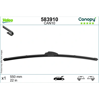 Abbildung von Scheibenwischer Valeo Canopy 583910 550mm Flachbalkenwischblatt, Wischgummi aus &gt;80 % nachhaltigen Materialien FORD: FIESTA 5, Focus Mk1 Schrägheck
