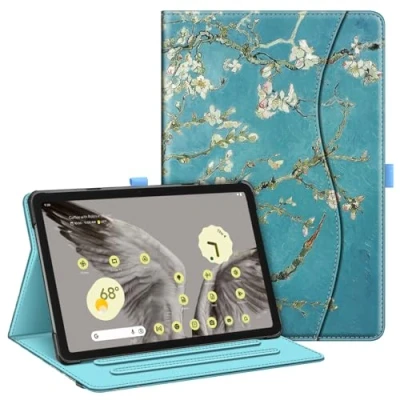 Abbildung von Fintie Schutzhülle für Google Pixel Tablet 27,9 cm (11 Zoll), Version 2023, Multi Winkel Ansicht, schützende Standhülle mit Tasche und Stifthalter, kompatibel Lade Lautsprecher Dock, Blossom
