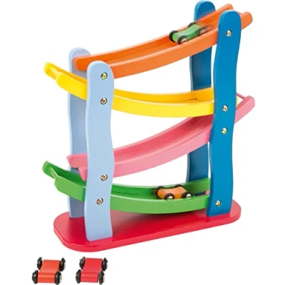 Abbildung von small foot Rennbahn im Kaskadenstil aus Holz, Etagen, mit Vier Holzautos, Bunt, ab 18 Monaten, 7558 Toys
