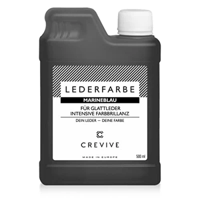 Abbildung von CREVIVE Lederfarbe 500 ml Farbe wählbar für Echtleder und Kunstleder zum färben umfärben von Leder Marineblau