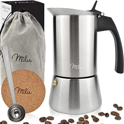 Abbildung von Milu Induktion Espressokocher Set, Edelstahl, 450ml (9 Tassen), 1 von FROG.coffee