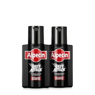 Abbildung von Alpecin Grey Attack Coffein &amp; Color Shampoo, 2 x 200 ml Graduelle Haarverdunkelung Natürliches Farbergebnis ab 3 4 Wochen Erblich bedingtem Haarausfall wird vorgebeugt