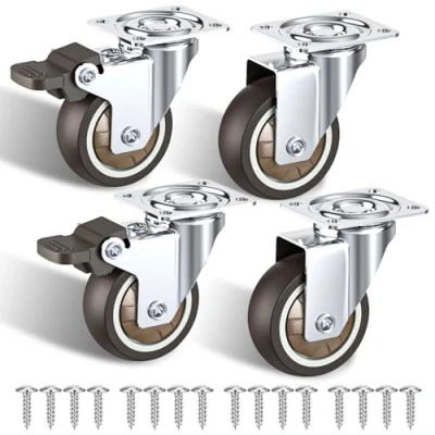 Abbildung von 50mm Möbelrollen klein 4er Set Lenkrollen mit Bremsen Rollen für möbel 120kg Gesamtkapazität (2 Gummirollen und 2 ohne)