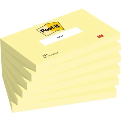 Abbildung von Post it Notes, Canary Yellow, 76 mm x 127 mm, 100 Blatt/Block, 6 Blöcke/Packung